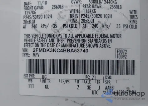 2011 Ford Edge Limited z USA, uszkodzony, nr VIN 2FMDK3KC4BBA53740